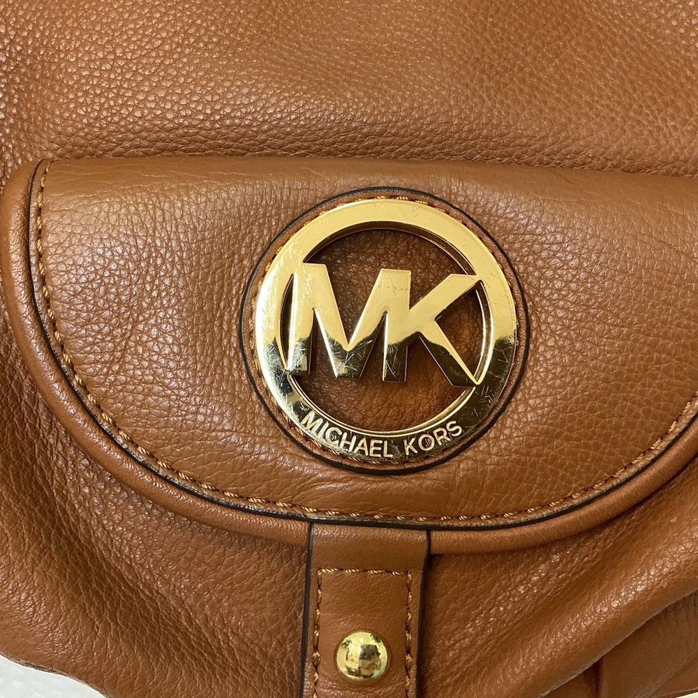 Michael Kors Fulton Camel Brown Leather Satchel Shoulder Bag Handbag - Picture 2 of 4